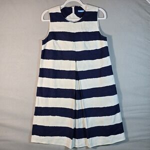 J MCLAUGHLIN Women's Navy  White Horizontal Stripe Dress‎ Linen Size M EUC